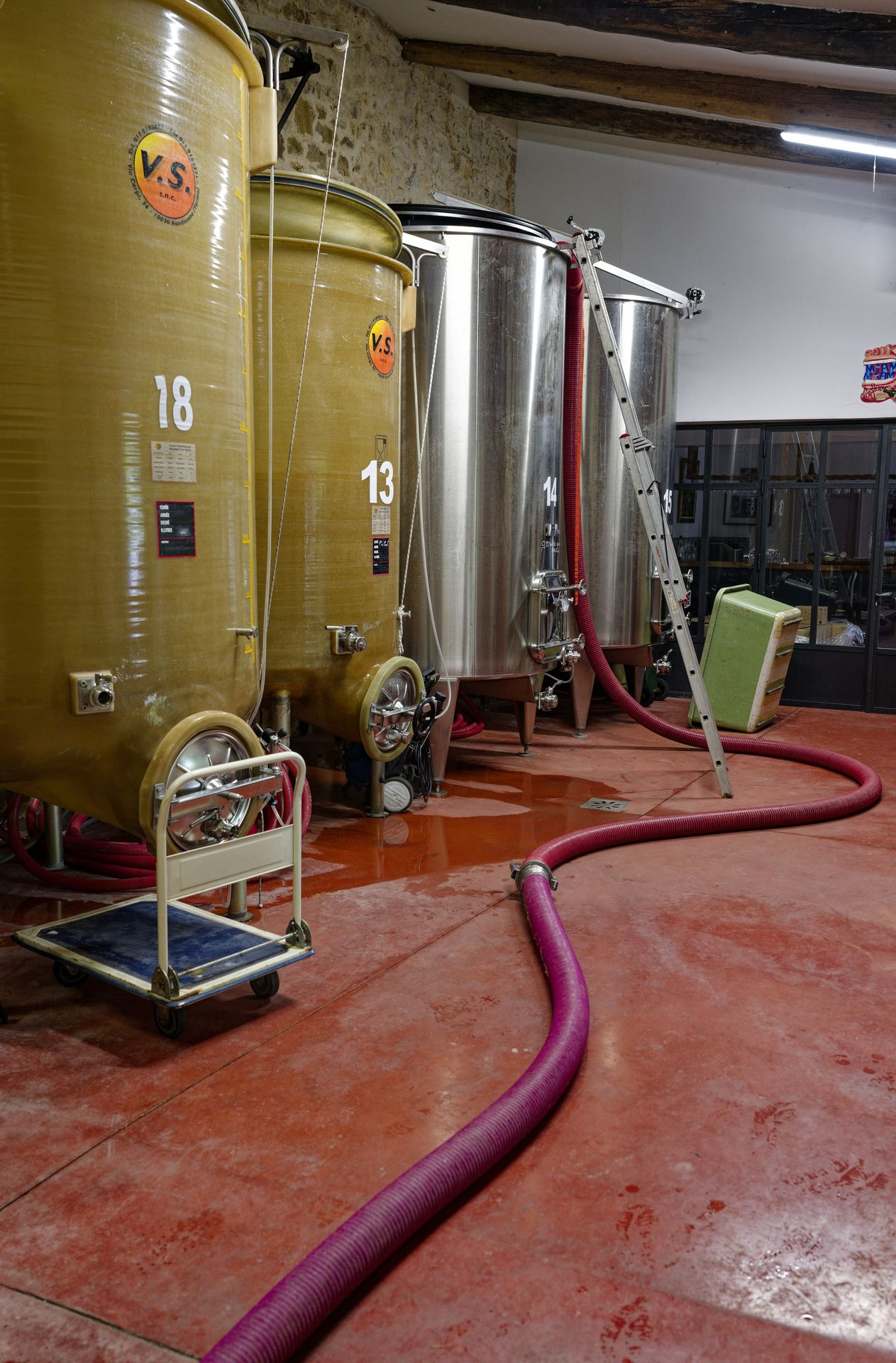 Domaine de roquemale winery fermentation tanks pumping grapes
